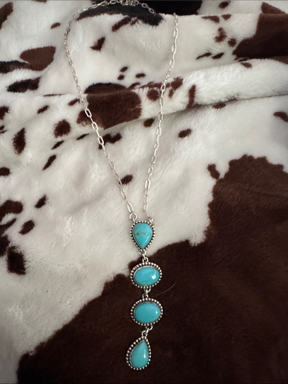 Blue Bird Turquoise Teardrop & Oval Pendant Necklace - Silver 925